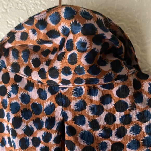 Top Shop Animal Smudge Brown Blue & Lilac Notched Collar Blouse women's 8 - Picture 14 of 17